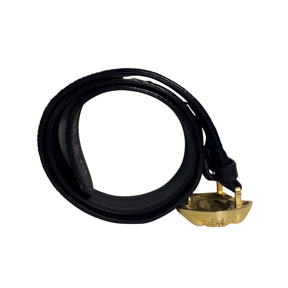 Gianni Versace Vintage Gold Tone Medusa Black Fur Calfskin Leather Belt Size 28 - Picture 12 of 13